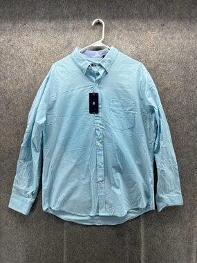IZOD Shirt Mens Large Blue Solid Long Sleeve Button Front Casual Woven